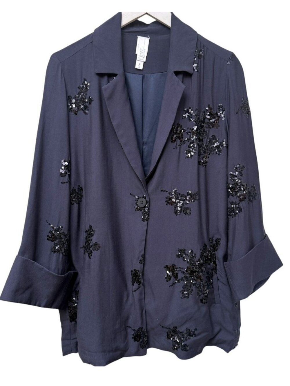 Marla Wynne Sequin Blazer Womens Medium Blue Black Evening Jacket Artsy